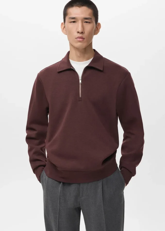 Sweatshirt mit normaler Passform und Reißverschluss am Kragen