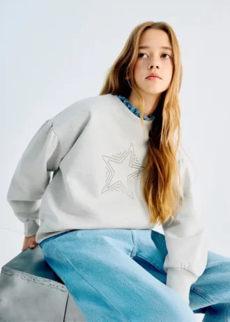 Sweatshirt mit Strassstein-Sternverzierungen und Lurex-Details