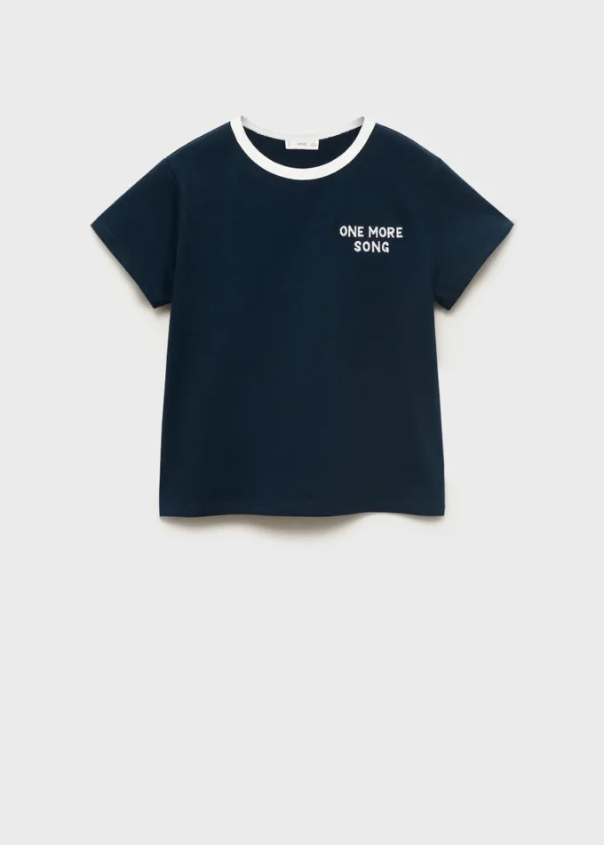 T-Shirt mit kontrastierendem Kragen mit Stickerei T-Shirt mit kontrastierendem Kragen mit Stickerei