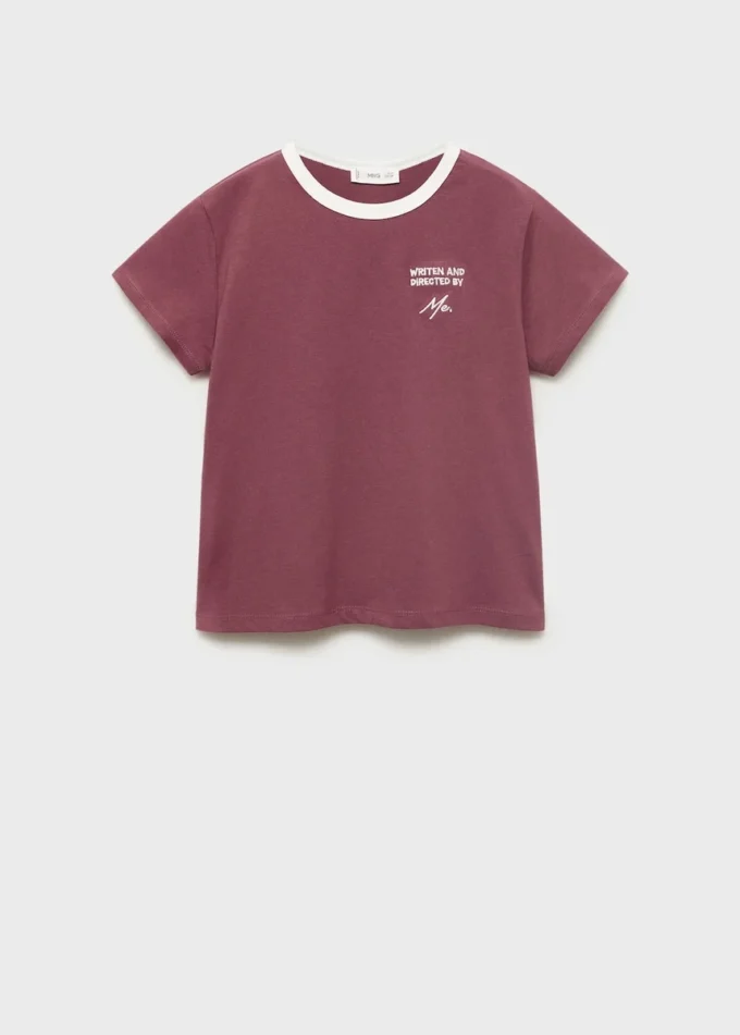 T-Shirt mit kontrastierendem Kragen mit Stickerei T-Shirt mit kontrastierendem Kragen mit Stickerei