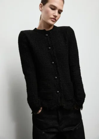 Tweed-Strickjacke mit ausgefransten Kanten