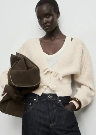 V-Ausschnitt-Strickjacke mit Schleifen